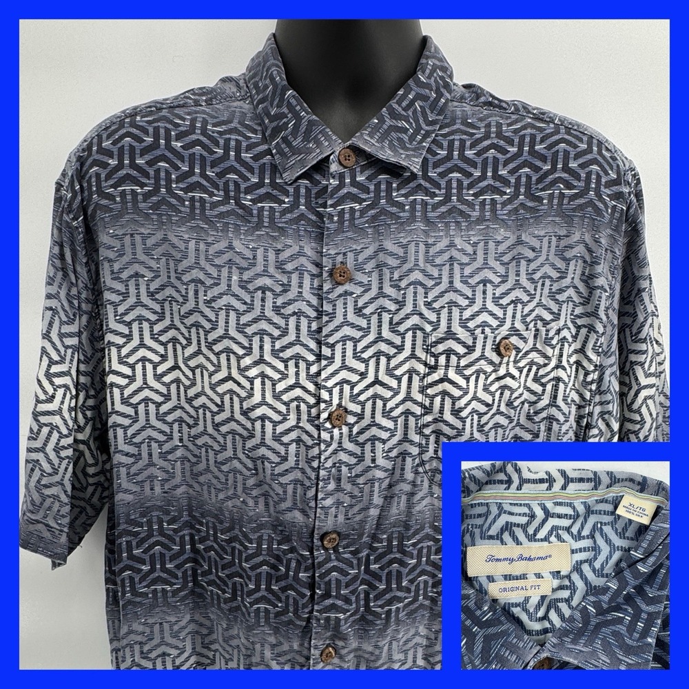 TOMMY BAHAMA CORAL TIDE SILK CAMP SHIRT‎ MEN'S XL GRECIAN BLUE